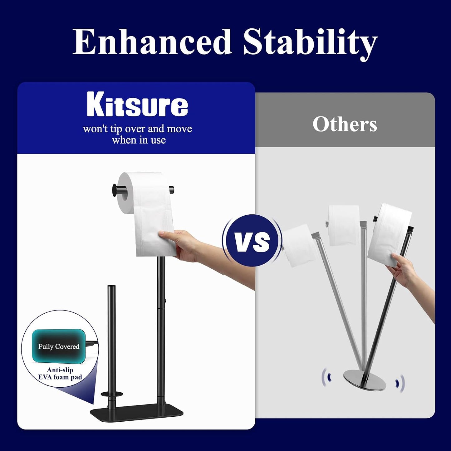 Kitsure Toilet Paper Holder Stand, Bathroom Storage, Medium, Black | Large Capacity Toilet Paper Holder for 4 Rolls, Rustproof Toilet Paper Holder Free Standing, Non-Slip Stable Base