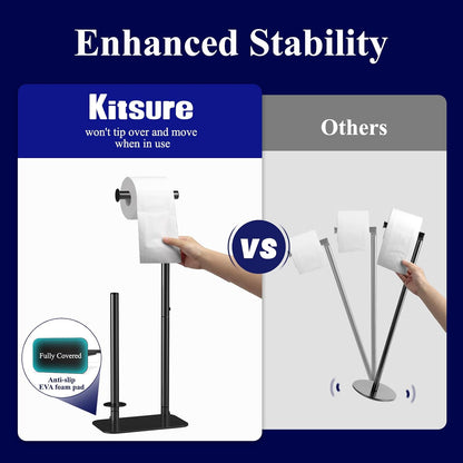 Kitsure Toilet Paper Holder Stand, Bathroom Storage, Medium, Black | Large Capacity Toilet Paper Holder for 4 Rolls, Rustproof Toilet Paper Holder Free Standing, Non-Slip Stable Base
