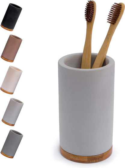 Matani Bamboo Toothbrush Holder Diatomite Tooth Brush Organizer - Storage Stand for Small Bathroom & Counter - Removable Base & Drain Holes, Water-Absorbent & Quick-Drying (Brown)