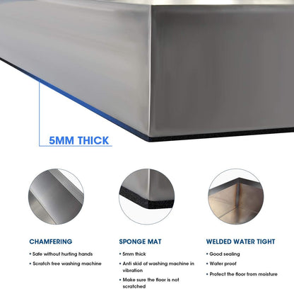 28" x 30" x 2.5" Washing Machine Pan, Leak Protection for Laundry Room | Washing Machine Tray with Anti-Slip Bottom Pad, Raised Edge Drain Pan, No Hole, Heavy Duty 304 Stainless Steel