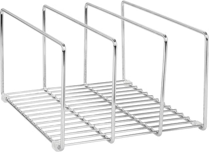 mDesign 3 Slot Tray and Pan Rack — Metal Wire Rack for Pantry and Kitchen Storage — Freestanding Pan Lid Holder Also for Baking Trays and Crockery – Silver