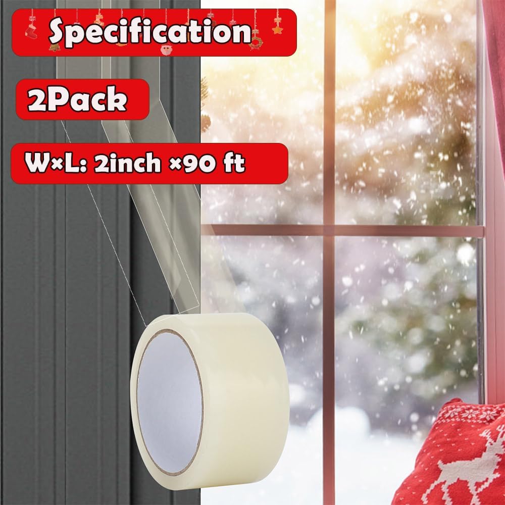 MRPAPA 2 Inch x 90 FT Window Sealing Tape,Airtight Insulation Tape that Blocks Drafts Residue-Free Clear Weather Stripping Windproof for Window/Door/Car (1)