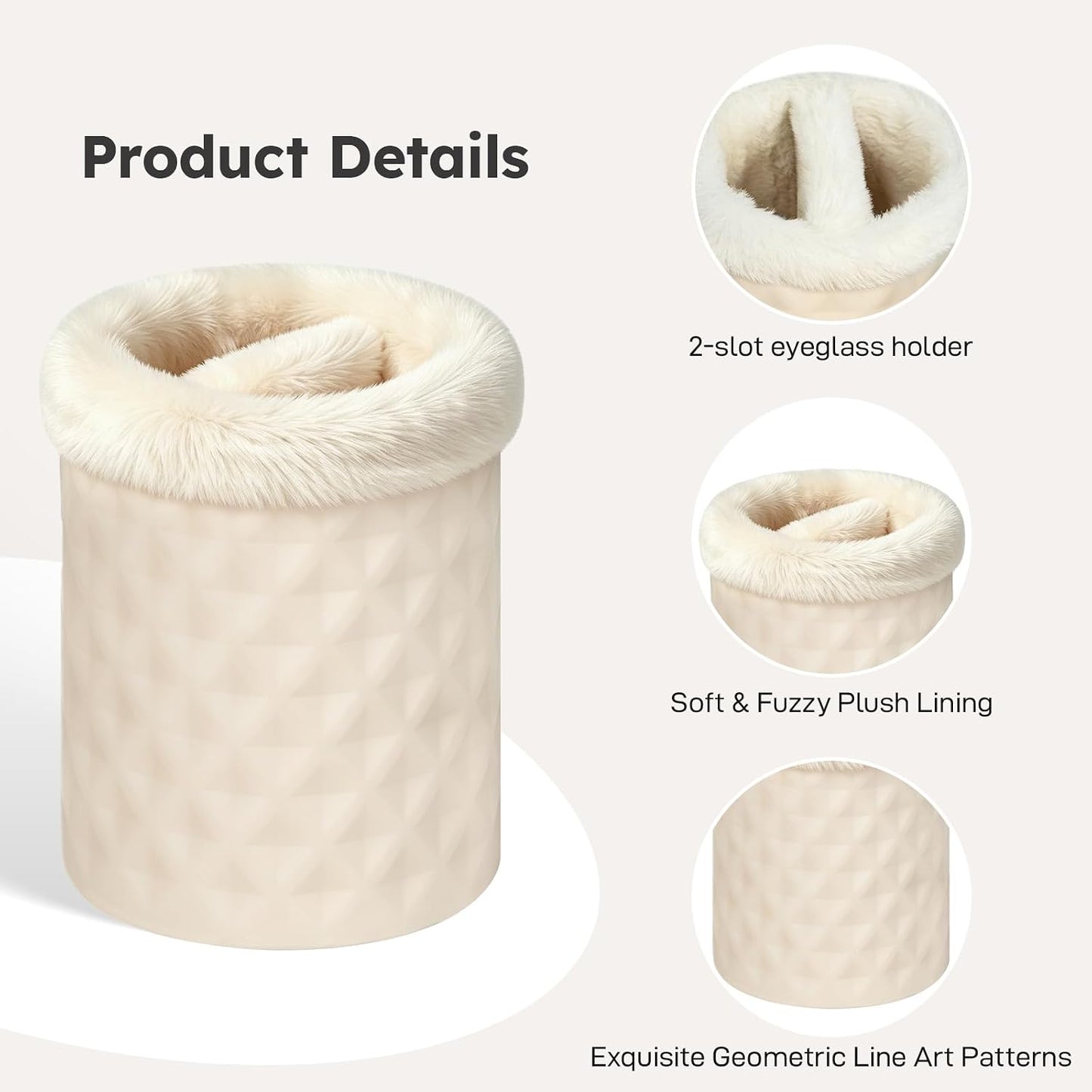Double Glasses Holder, Silicone Plush Lined Eyeglass Holder Stand | 2 Compartments Anti-scratch Eye-glasses Case Storage Organizer for Nightstand, Desk, Table, Office, White