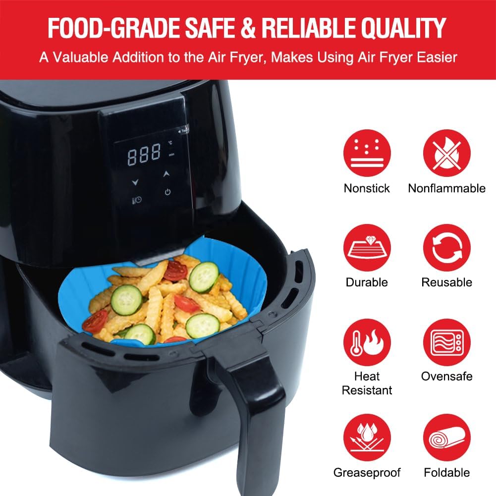 Small Air Fryer Silicone Liners for COSORI/Instant Pot/Chefman/Ninja/Dash/Bella/GoWise/COSMO Air Fryer 2QT 2.1QT 2.3QT 2.5QT, 2 Pack Reusable Silicone Basket Pot Baking Tray AirFryer Accessories