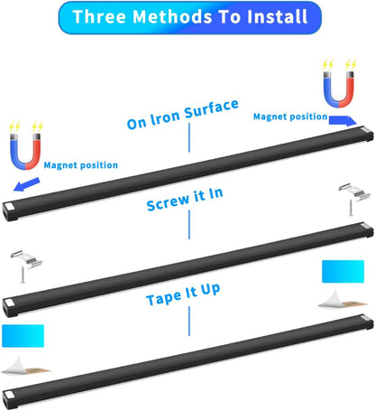 THLIFURE LED Cabinet Lights Bar with Motion Sensor, Dimmable Brightness and Color, IR Remote, Ultra Thin Strips Lighting Magnetic Mounting for Kitchen,Bookshelf,Closet 3Pack