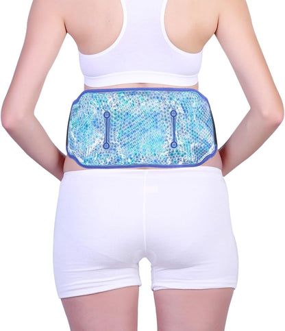 Premium Hot Cold Gel Bead Ice Pack by FOMI Care | Cool Compress for Lower Back, Shoulder, Knee, Bicep, Stomach | Coccyx, Sciatica, Tailbone Pain Relief | Flexible, Reusable Heating Pad | (Blue)