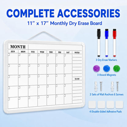MaxGear Weekly Dry Erase Calendar Board, 11" x 17" Magnetic Whiteboard | Double-Sided Wall Planner: Weekly Calendar on One Side, Blank Whiteboard on The Other, Includes 3 Color Markers and Magnets