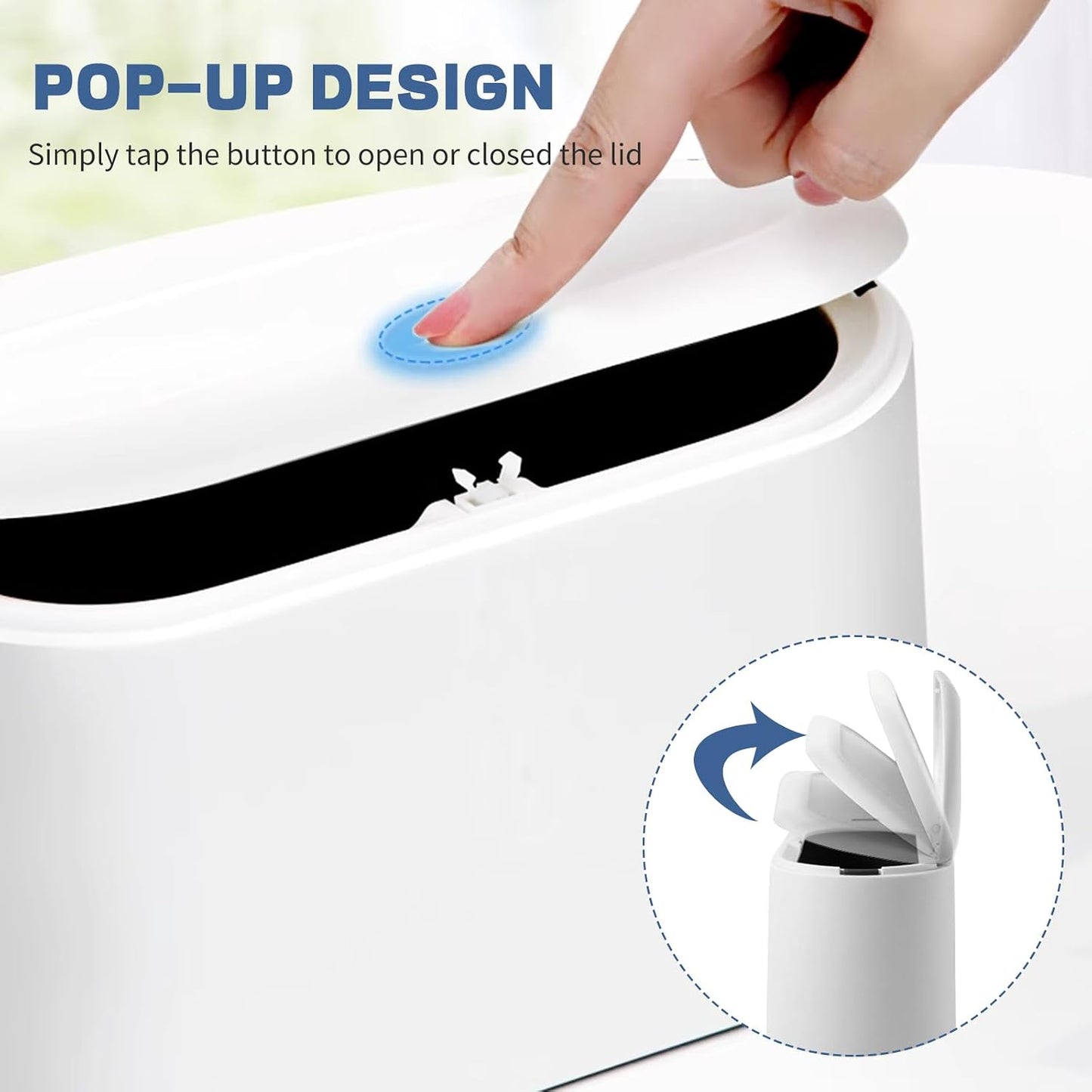 LTWQLing Mini Trash Can with Lid - Removable Small Garbage Can, Tiny Plastic Trash Bin, Pop Up Countertop Wastebasket, Counter Garbage Lint Bin for Bathroom,Office,Kitchen,Desk,Coffee Table(White)