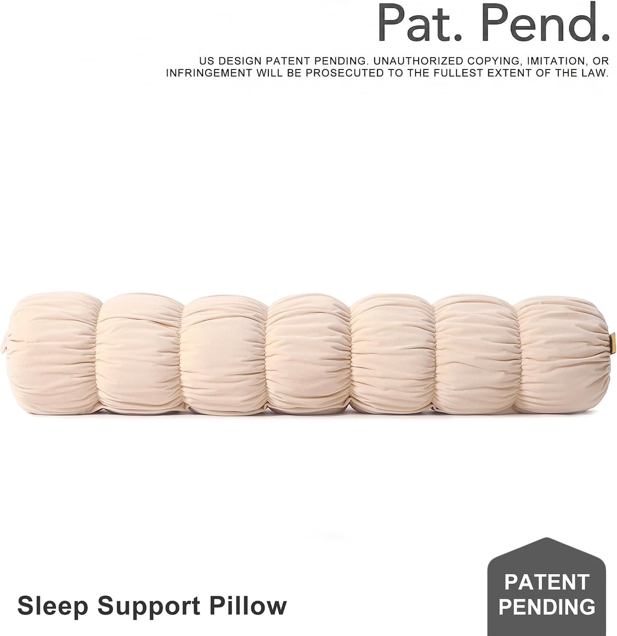 Pat. Pend. Long Bolster Pillow for Bed, 39 Inch, Misty White