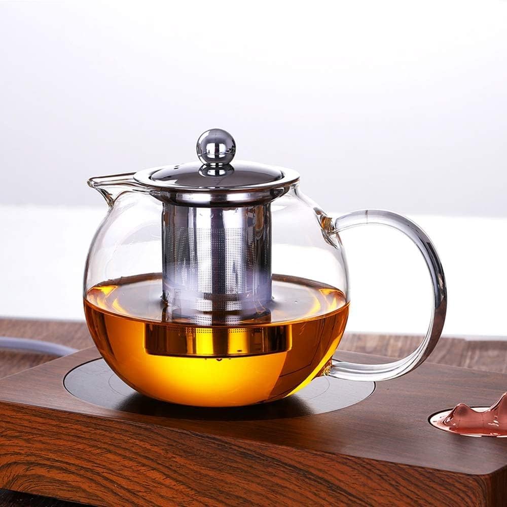 Glass Teapot with Removable Infuser Stovetop & Microwave Safe Borosilicate Clear Glass Teapot (22OZ)