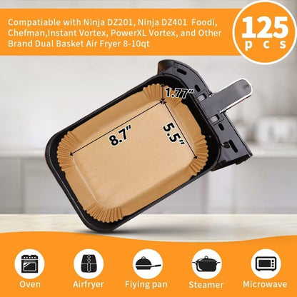 Air Fryer Liners Disposable for Ninja Airfryer: 125pcs 8.7x5.5" Rectangle Parchment Paper for Air Fryer Dual Basket Ninja DZ201 DZ401 Foodi 8Qt and Above Air Fryer liner Accessories