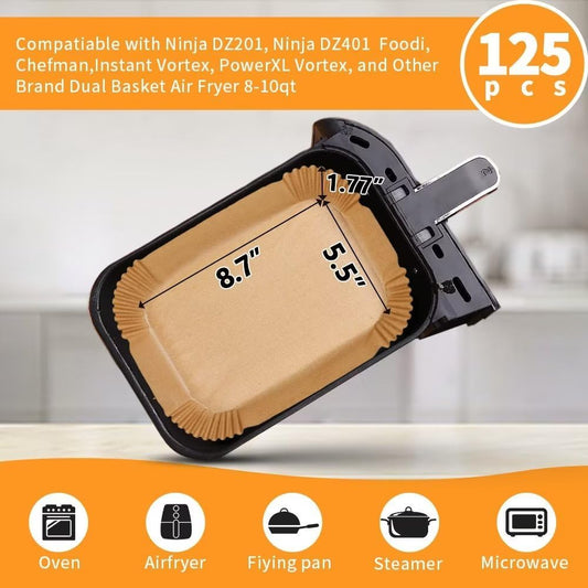 Air Fryer Liners Disposable for Ninja Airfryer: 125pcs 8.7x5.5" Rectangle Parchment Paper for Air Fryer Dual Basket Ninja DZ201 DZ401 Foodi 8Qt and Above Air Fryer liner Accessories