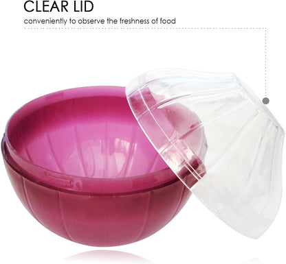 Onion Tomato Keeper for Refrigerator, Reusable, Dishwasher-safe | 2 Pack Food-shape Storage Saver Container for Leftover Vegetables, Clear Lid Easy Clean