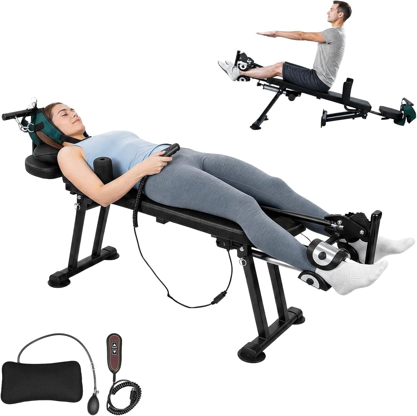 Spinal Decompression Table Electric Traction Machine for Neck and Back Pain Relief , Lumbar & Cervical Traction Bed, Remote Control Decompression Back Stretcher,880 Lbs Capacity