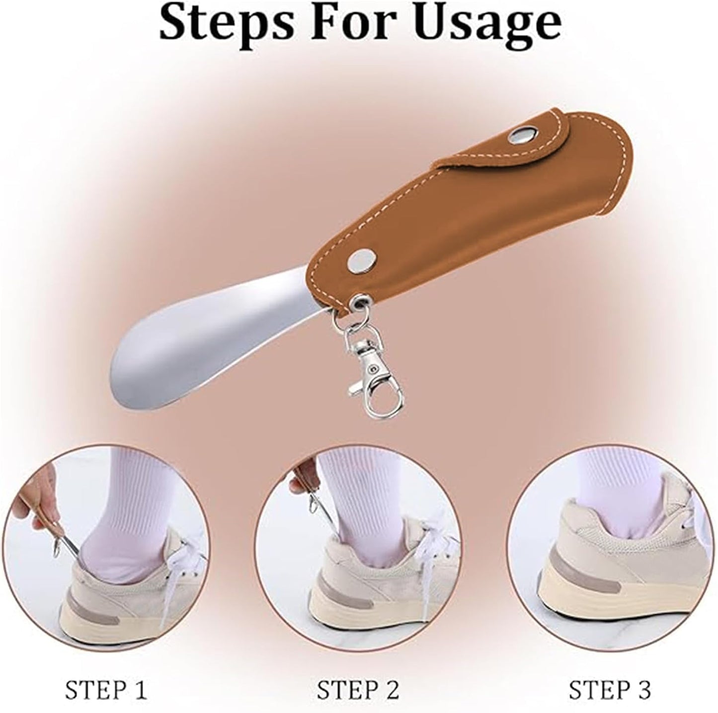 Metal Shoe Horn with Holster, 1 Pc Foldable Shoe Horn with Keychain, Travel Mini Stainless Steel Shoe Spoon