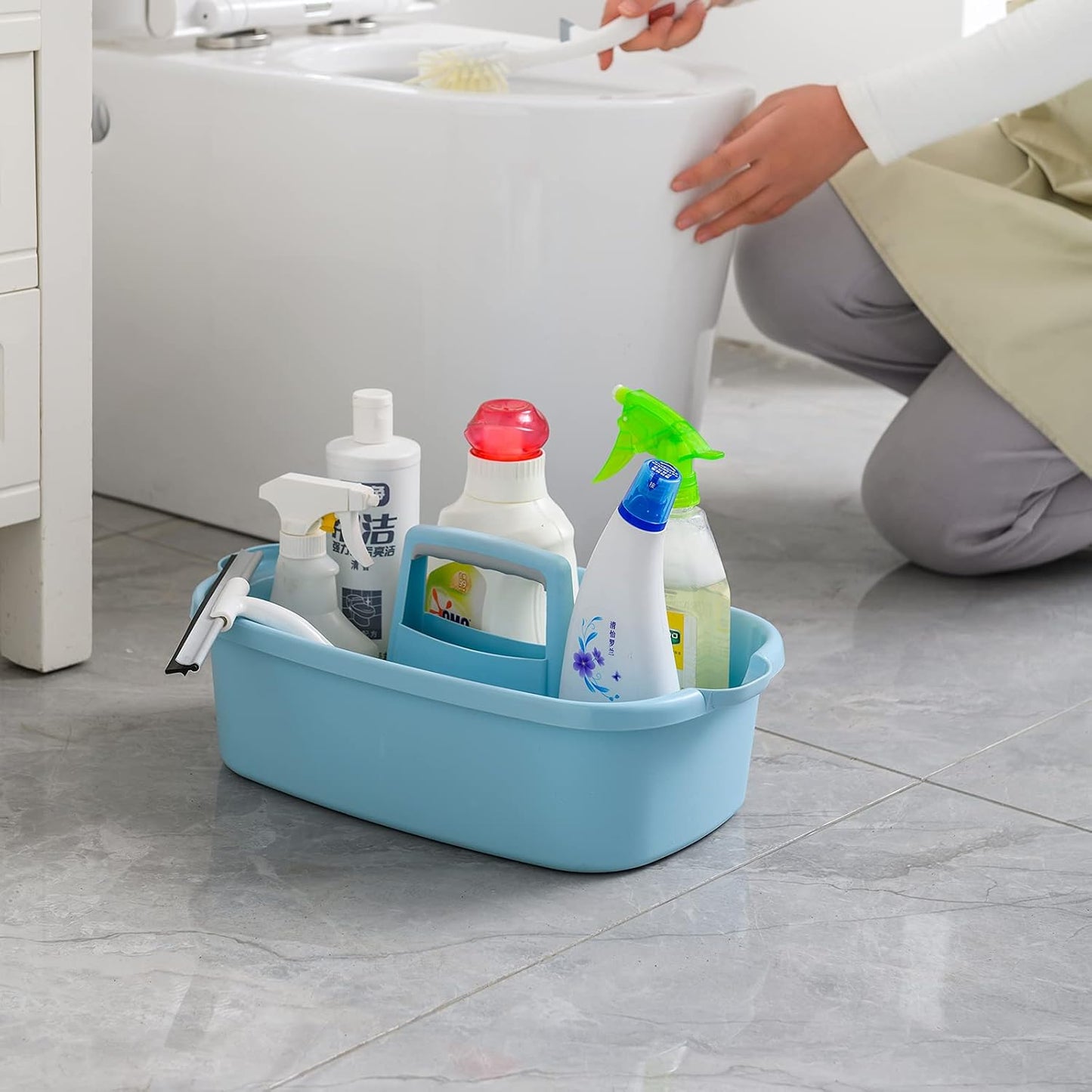 Cleaning Caddy Organizer with Handle, Gray Plastic Bucket for Cleaning Supplies Products, Cleaning Tool Storage Tote, 2 Pack