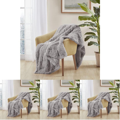 Serta Mila Shaggy Heated Throw Blanket - Soft Faux Fur Heated Blanket, Fast Heating, Auto Shut Off Timer, Low EMF, 5 Heat Setting, ETL Certified, Machine Washable Electric Blanket, Ash Grey 50"x60"