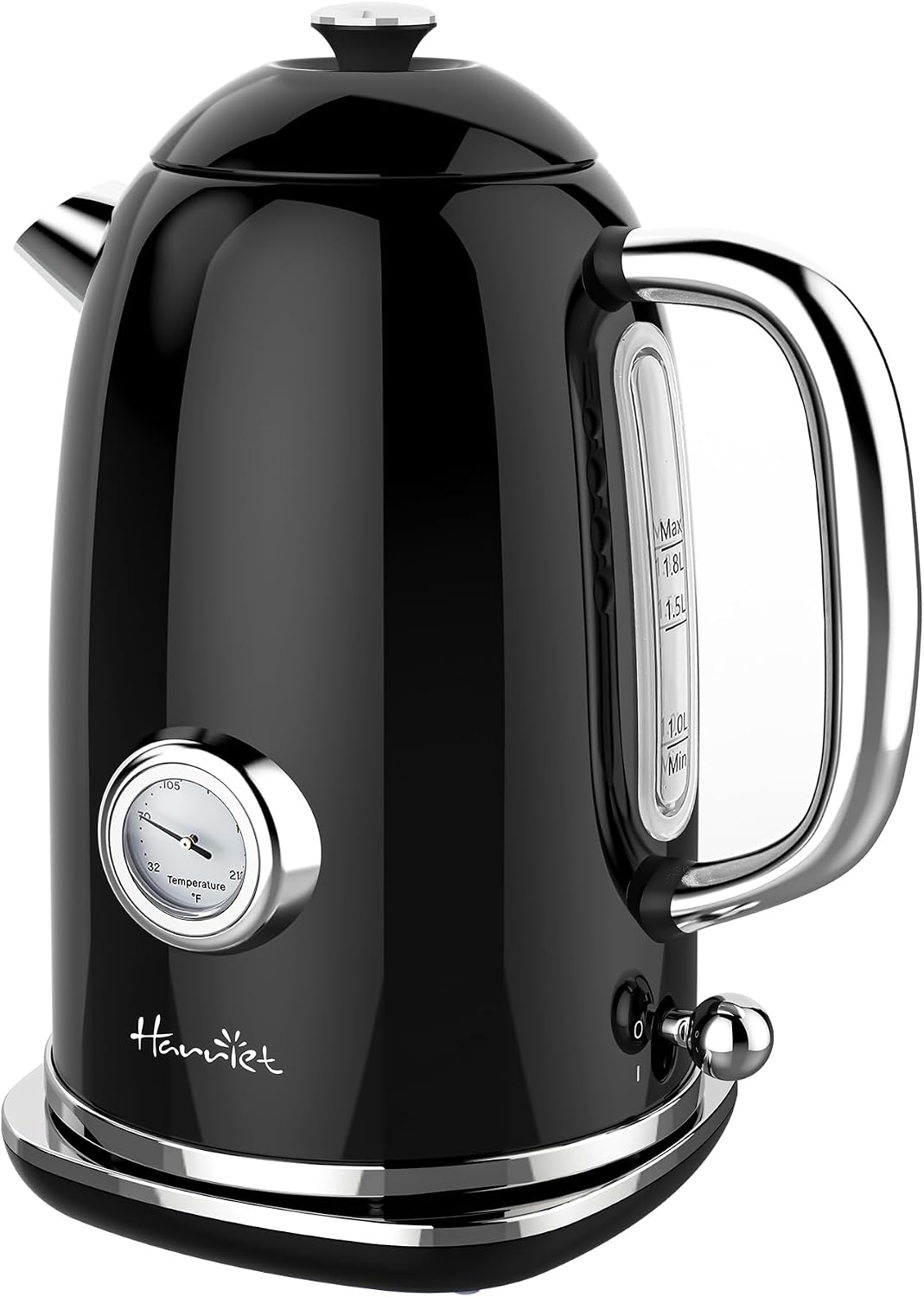 Harriet Electric Kettle, 1.8L Retro Electric Tea Kettle with Thermometer, 1500W Stainless Steel Hot Water Kettle Electric with LED Indicator, Fast Boiling, Cordless, Auto Shut-Off, Yellow