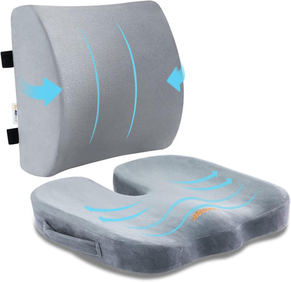SAIREIDER Seat Cushion and Lumbar Support Pillow for Office Chair, Memory Foam Car Seat Cushions Back Support Pillows, Help Relieve Pain of Back, Lumbar, Tailbone and Sciatic Nerve（Black）