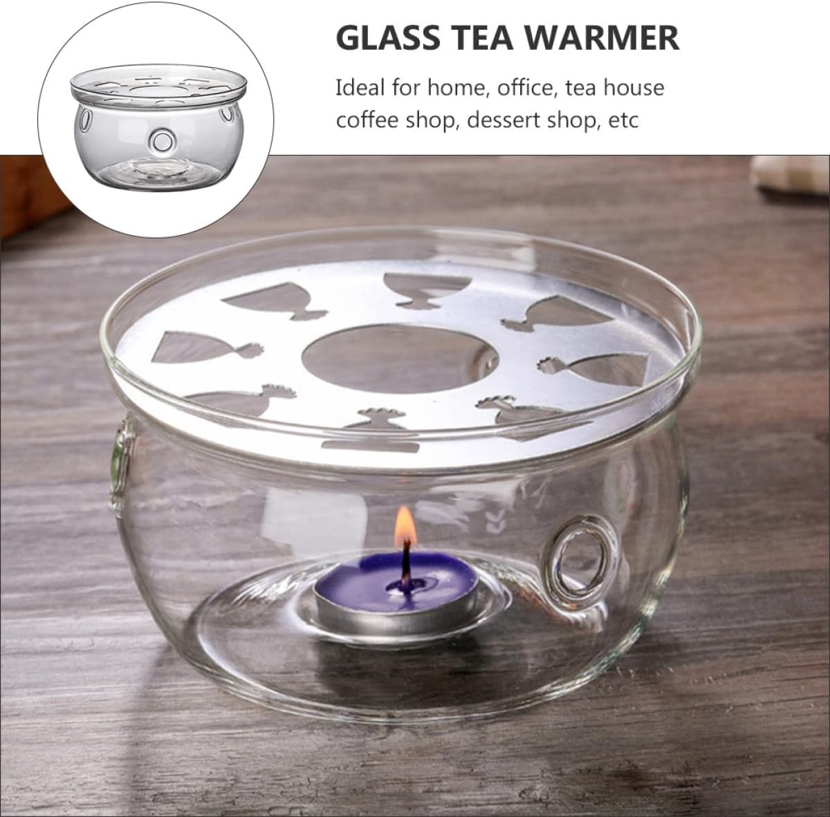 Uonlytech 2pcs Glass Teapot Warmer High Borosilicate Tea Heater Base Heat Stand for Home Office Coffee Shop Without Candle