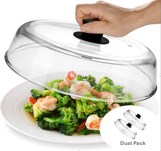10.5-Inch Glass Microwave Splatter Cover – Borosilicate Glass Food Plate Splatter Guard with Vent Hole, BPA-Free, Easy-Grip Silicone Knob, Dishwasher Safe (1, Black, 10.5in)