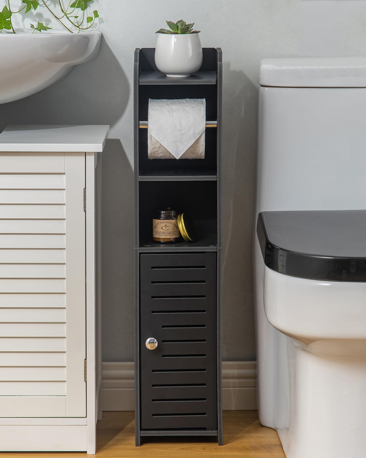 AOJEZOR Toilet Paper Holder Stand: Small Space Bathroom Storage for Renters
