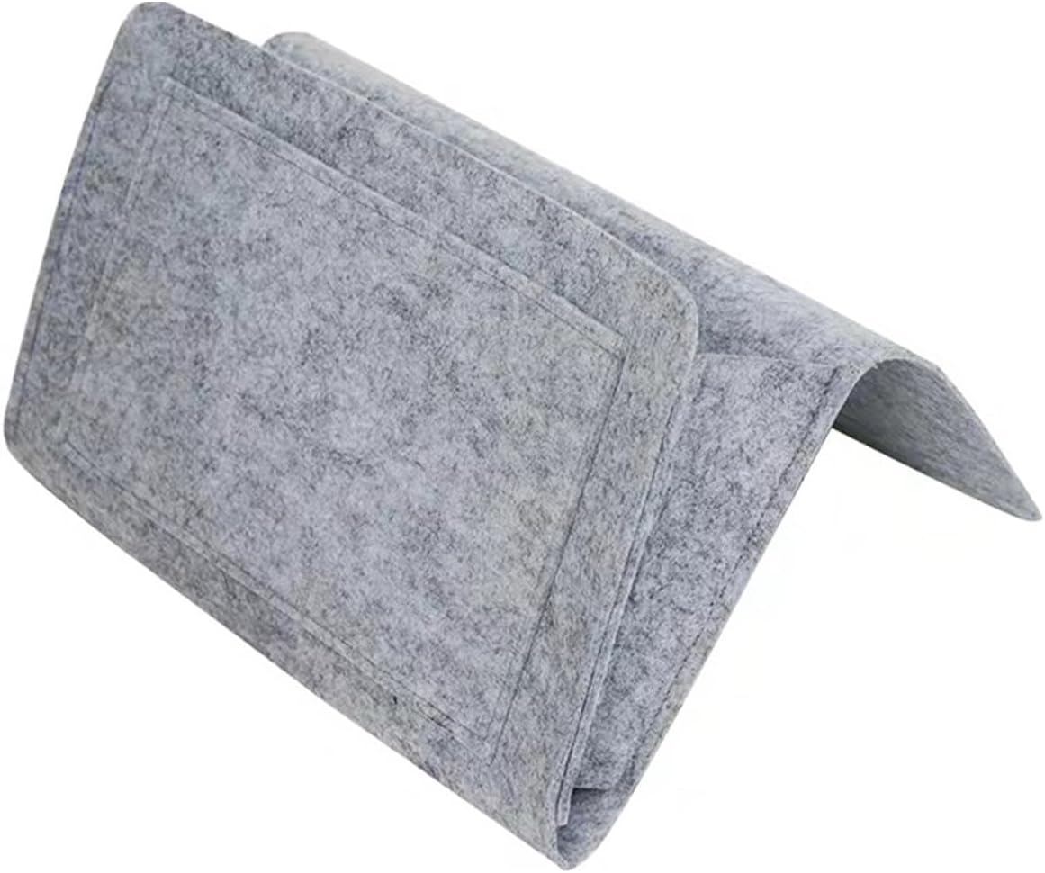 Bringsine 5 Pockets Bedside Caddy, Felt Bed Storage Organizer Hanging Bag Holder for Magazine Book Phone Tablet iPad Cables Remote and Glasses Holder Home Dorm Bed Sofa-Black