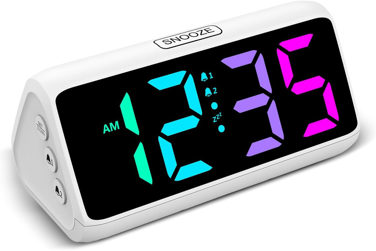 Netzu Loud Alarm Clock for Heavy Sleepers, RGB Alarm Clocks for Bedrooms Seniors Kids, Plug in Digital Clock with 5 Dimmers, 2 Alarms, 4 Volumes and Snooze