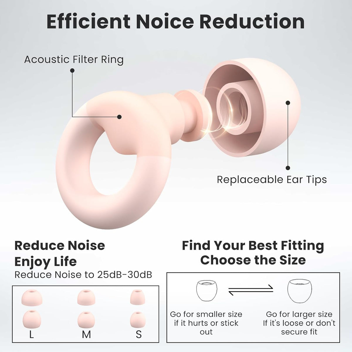 JUSTRVN Earplugs for Sleeping,Noise Reduction Soft Silicone Ear plugs with 7 Pairs Ear tips&One Connection Cord,Hearing Protection Reusable Earplugs for Sleeping,Concert,Work&Sound Reduction 25dB-30db