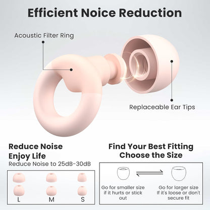 JUSTRVN Earplugs for Sleeping,Noise Reduction Soft Silicone Ear plugs with 7 Pairs Ear tips&One Connection Cord,Hearing Protection Reusable Earplugs for Sleeping,Concert,Work&Sound Reduction 25dB-30db