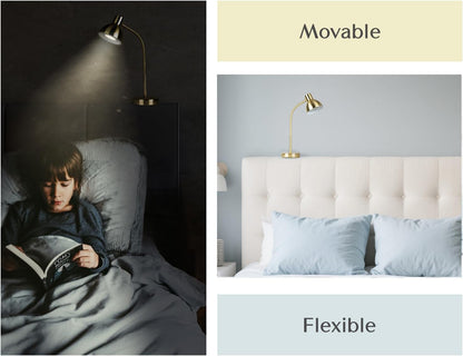 Solfres Patented Innovative Design Headboard Reading Light. No Drilling Golden Book Light for Bedtime Reading. Dimmable LED Book Reading Lamp with Bulb. Movable & Flexible, Black