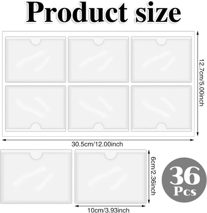 36 Pack 3" x 5" Adhesive Index Card Holders Clear PVC Label Holders | Top-loading label pockets, removable adhesive, clear PVC, for bins, shelves, totes, library and office use