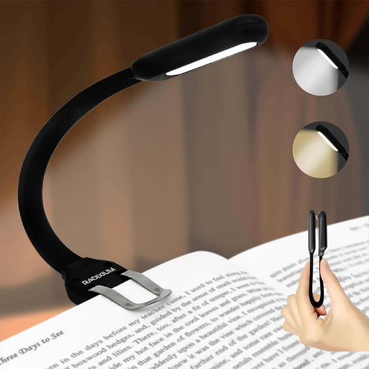 Slim Rechargeable Book Reading Light, Eye Caring LED with 4 Color Temperatures, Portable Clip on Book Light for Reading in Bed & Travelling. Prefect Elegant White Book Lover.(Black)