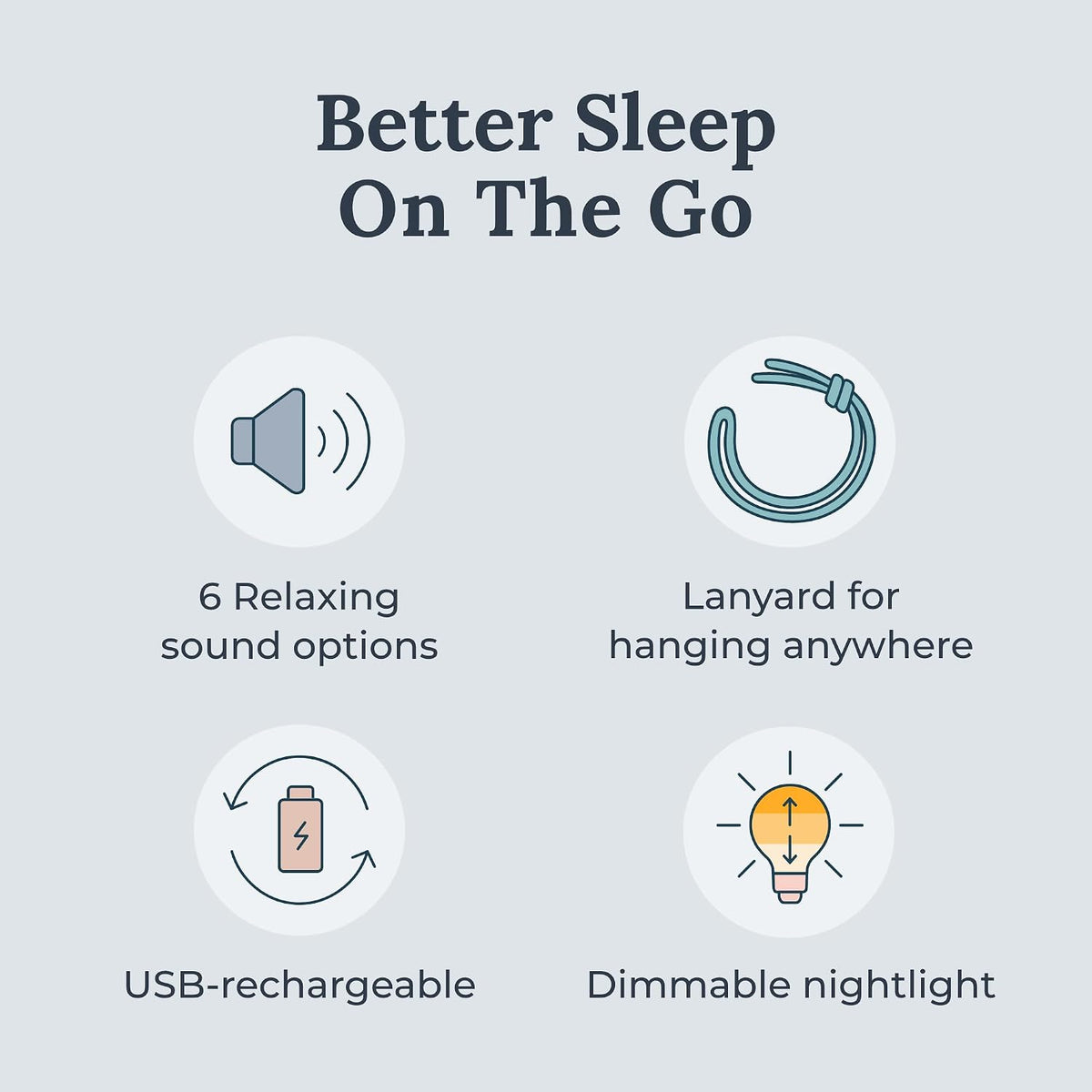 Yogasleep Travel Mini Portable White Noise Sound Machine, 6 Soothing Sounds, Volume Control, Dimmable Night Light, Sleep Therapy for Adults & Baby, USB Rechargeable, Lanyard Included
