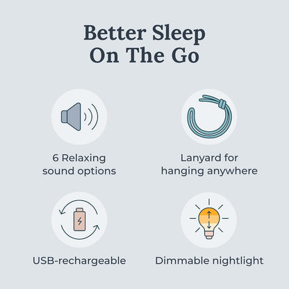 Yogasleep Travel Mini Portable White Noise Sound Machine, 6 Soothing Sounds, Volume Control, Dimmable Night Light, Sleep Therapy for Adults & Baby, USB Rechargeable, Lanyard Included
