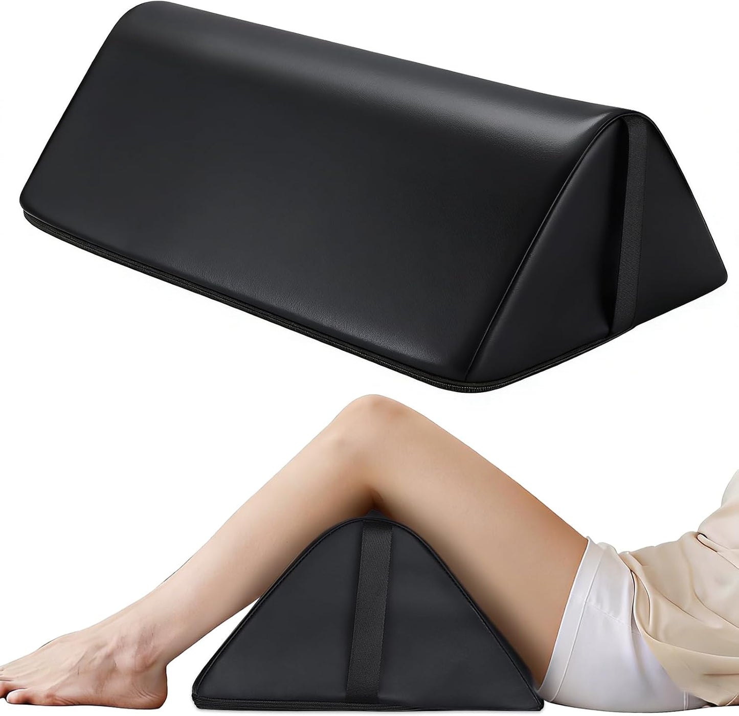 Knee Wedge Pillow for Legs, 20 x 12 x 7 inch Under Knee Elevated Pillow for Sleeping on Back Triangle Pillow for Legs with Strap Handle, Under Ankles Pain Relief Leg Pillow Bolster for Massage Table