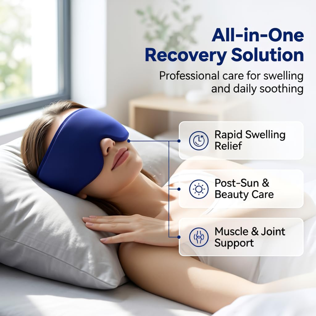 Cooling Gel Eye Mask Sleep: FSA -HSA Eligible, Cold Compress for Puffy Eyes & Migraine Relief - Reusable Gel Weighted Sleeping Mask for Dark Circles & After Surgery, Eye Care,Ice Pack for Eyes, Blue