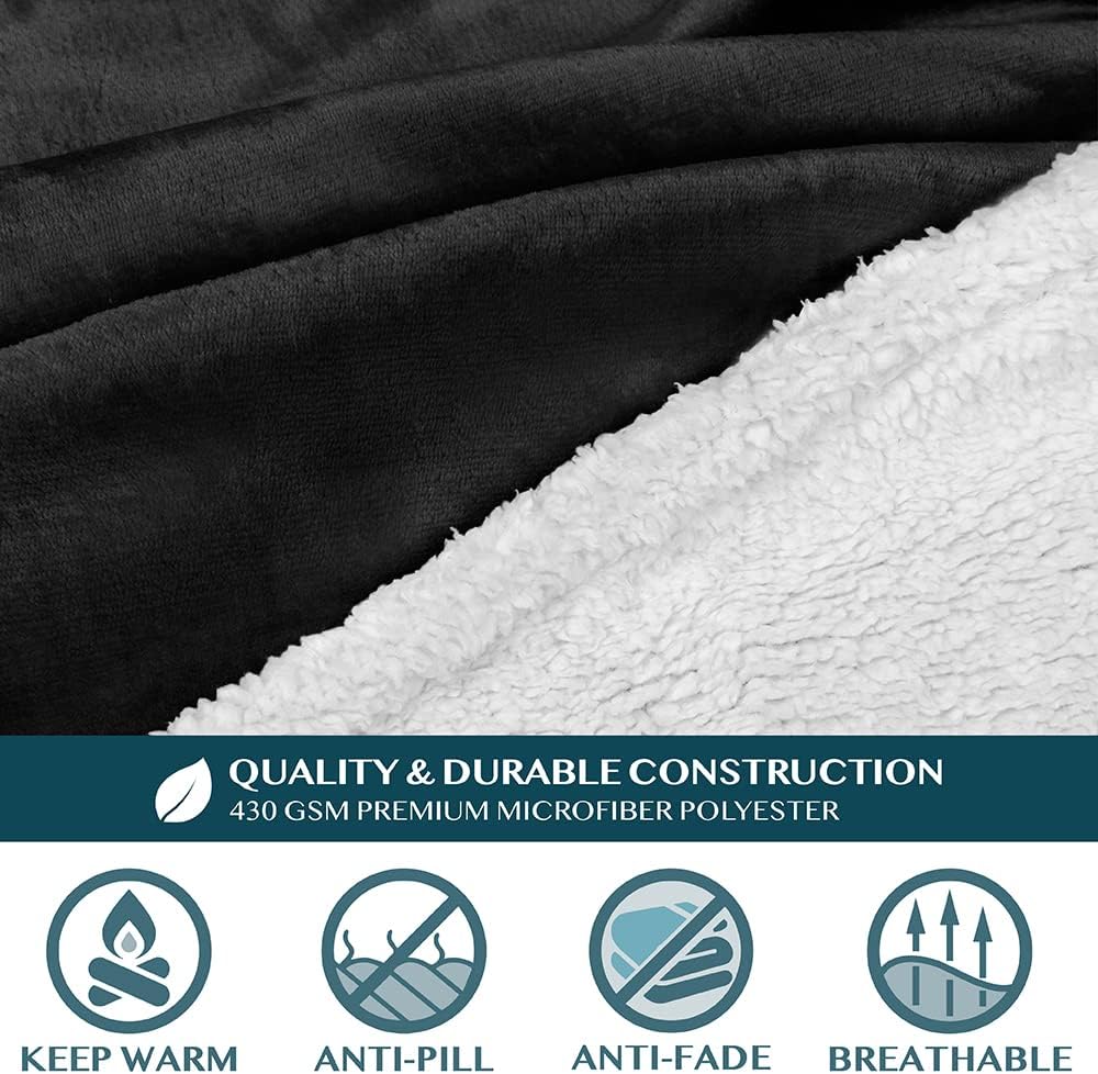 PAVILIA Wearable Blanket with Sleeves and Pocket for Women Men, Sherpa Trim
