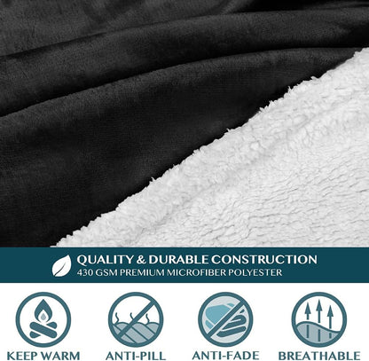 PAVILIA Wearable Blanket with Sleeves and Pocket for Women Men, Sherpa Trim