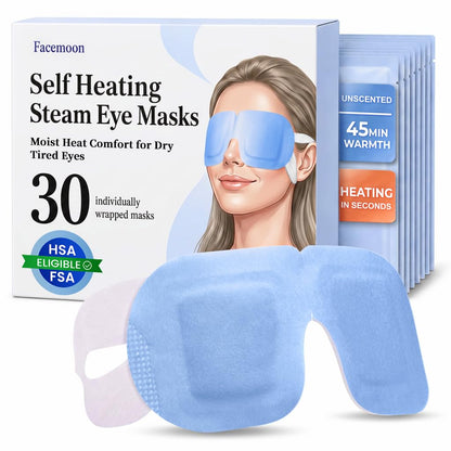 Facemoon 30 Pack Self-Heating Steam Eye Masks for Dry Eyes: Moist Heat Warm Compress for Stye Fast Relief & Digital Eye Strain, FSA Eligible HSA Disposable Heated Eye Mask, Unscented Travel Ready