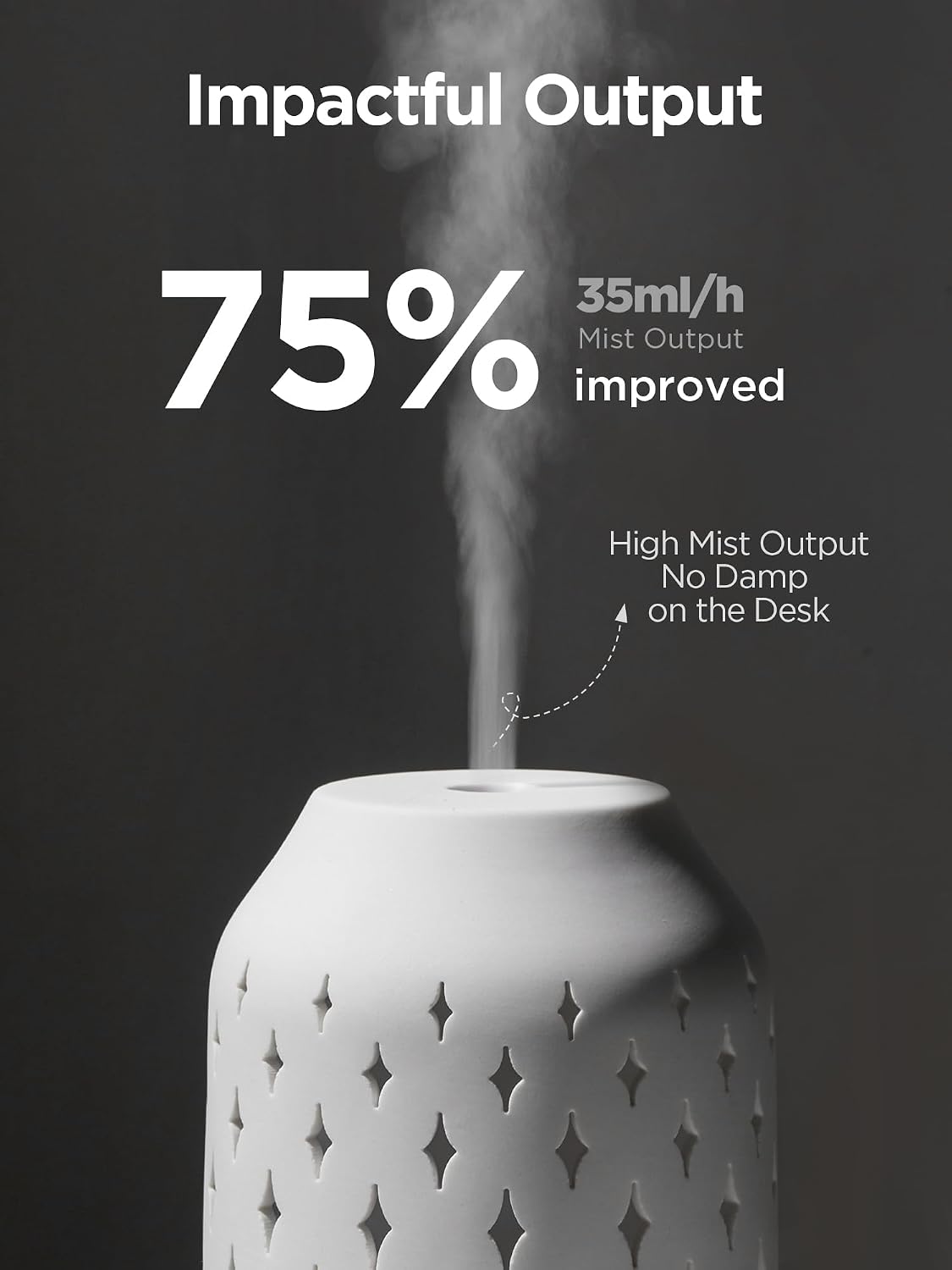InnoGear Essential Oil Diffuser, 150ml Ceramic Stone Diffuser Handcrafted Aromatherapy Diffusers Ultrasonic Cool Mist Humidifier Vaporizor with 2 Mist Modes Waterless Auto Off for Room Office, White