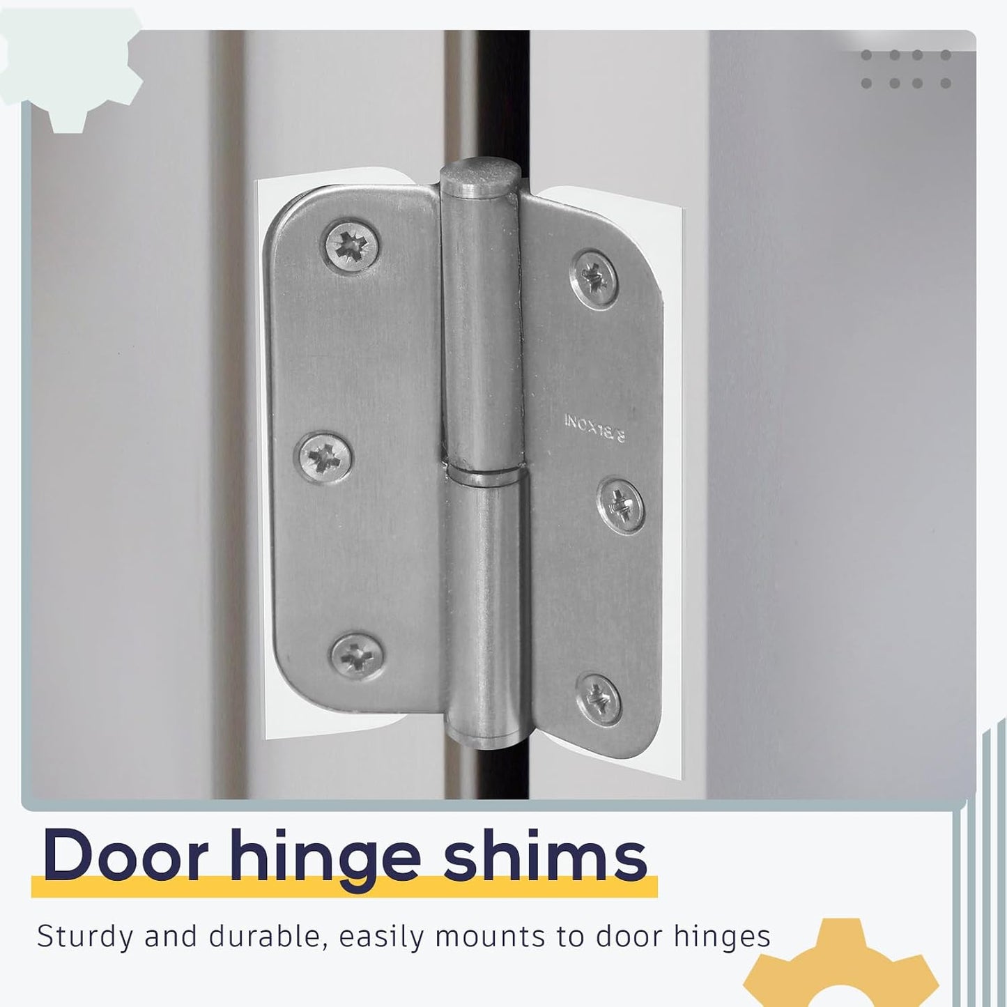 10 Pcs Hardware Door Hinge Shims Stainless Steel Metal Coated Finish Door Hinge Shim for Repair Kit (4 Inch,White)