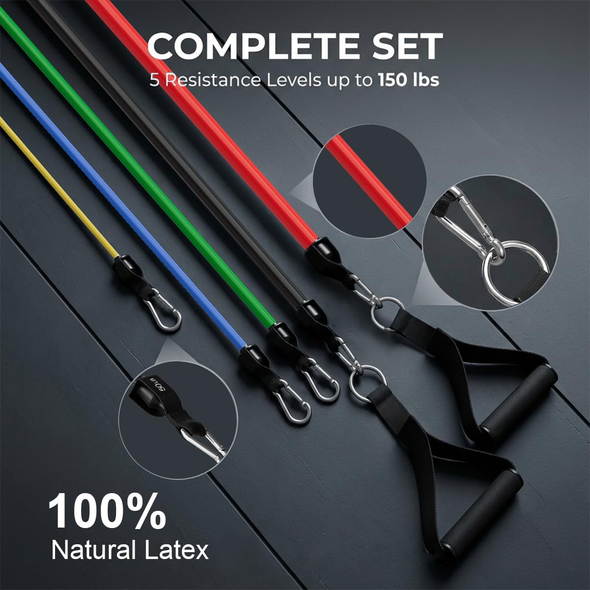 VElCK Resistance Bands Set with Handles for Exercise, Workout and Home Gym | 100% Natural Latex, 10-150LBS, Versatile for Yoga, Pilates, Strength, Home Gym
