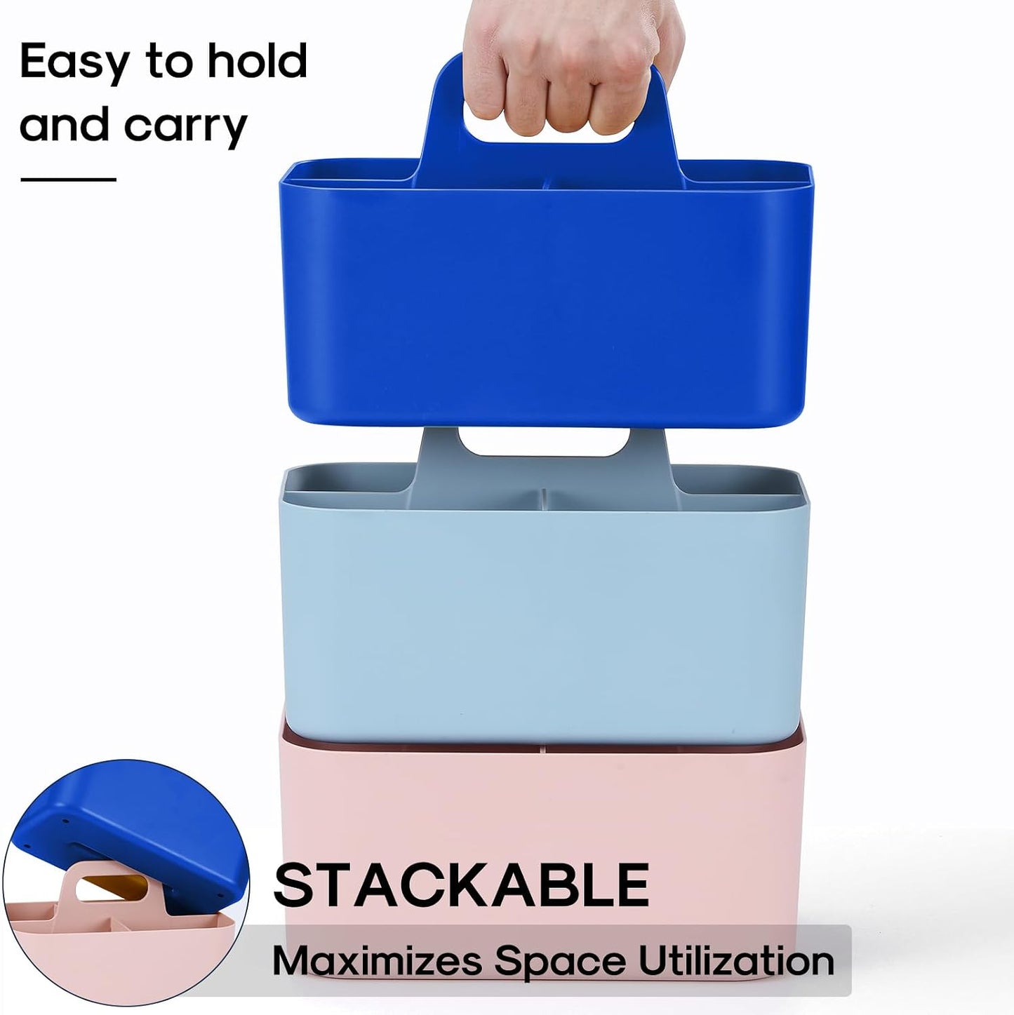 Multiuse Caddy Organizer with Handle, Portable Divided Plastic Tote Bin - Art Craft, Stationary Pen Marker Crayons, Makeup Hair Supplies Storage - Bathroom, Classroom, Dorm, Office, Desk Holder - Grey