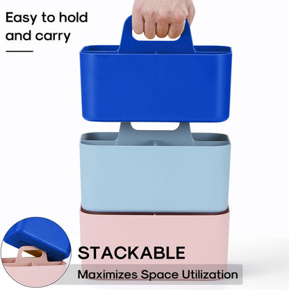Multiuse Caddy Organizer with Handle, Portable Divided Plastic Tote Bin - Art Craft, Stationary Pen Marker Crayons, Makeup Hair Supplies Storage - Bathroom, Classroom, Dorm, Office, Desk Holder - Grey