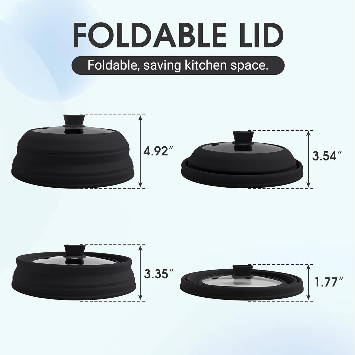 10.5 Inch Silicone & Glass Microwave Splatter Cover, Non-Plastic Collapsible Vented Microwave Food Cover With Heat Resistant Handle, Universal Fit Plates and Bowls, Grey