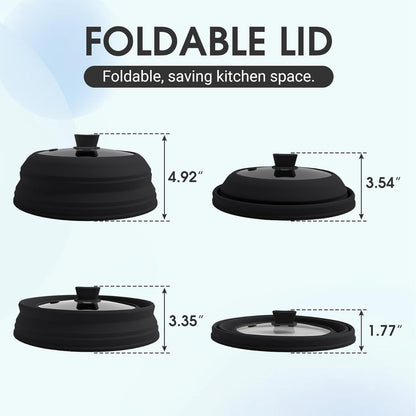 10.5 Inch Silicone & Glass Microwave Splatter Cover, Non-Plastic Collapsible Vented Microwave Food Cover With Heat Resistant Handle, Universal Fit Plates and Bowls, Grey