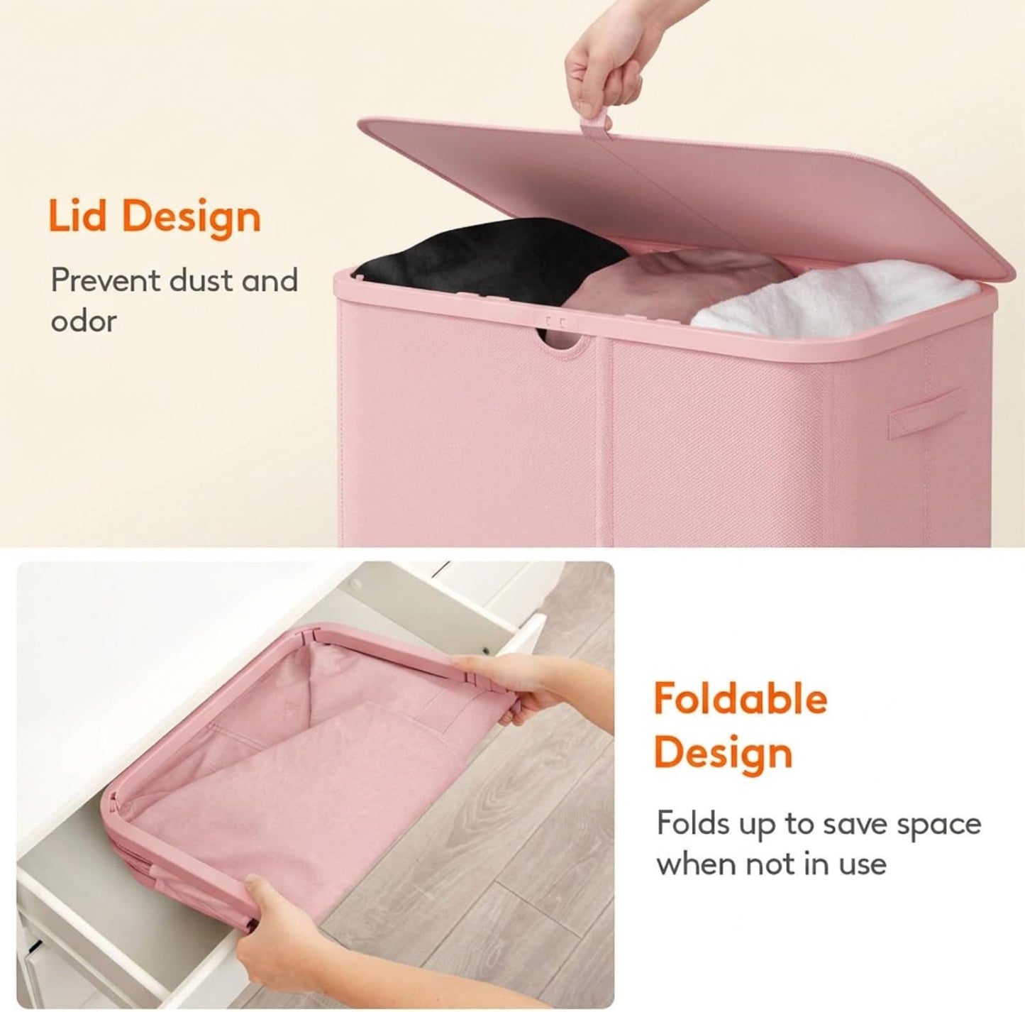 Lifewit 185L 3 Section Laundry Hamper with Lid, Laundry Basket, Beige | Large Foldable Laundry Sorter with 3 Removable Bags, Tall Clothes Hamper for Bedroom and Bathroom