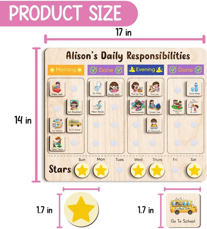 Daily Routine Chart for Kids, Visual Schedule, Routine Chart for Toddlers 3-5, Morning Bedtime Routine Chart for Toddlers, Wooden Chore Chart for Kids