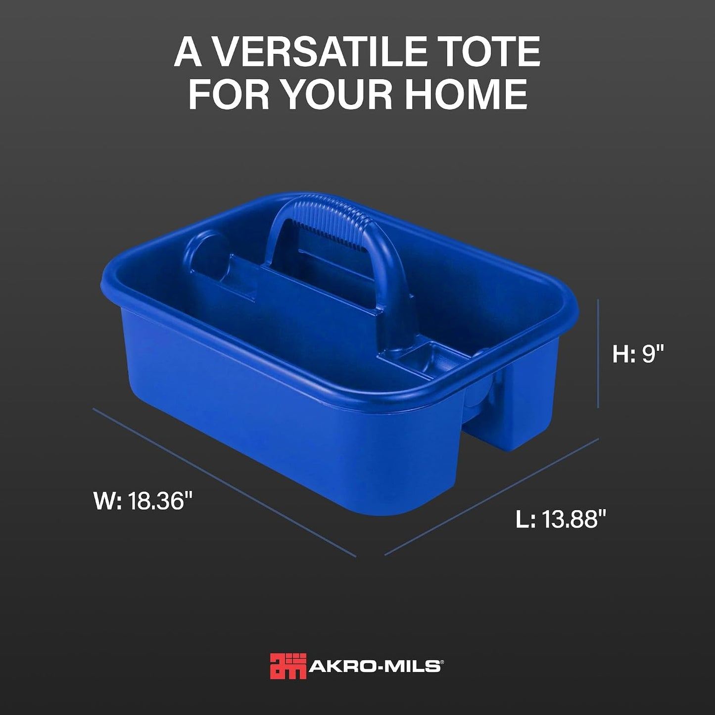 Akro-Mils 09185 Plastic Tote Tool & Supply Cleaning Caddy with Handle, (18-3/8-Inch x 13-7/8-Inch x 9-Inch), Blue (09185BLUE)